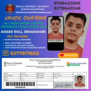 all india sainik school entrance exam aissee 2022 vansh sharma royal academy